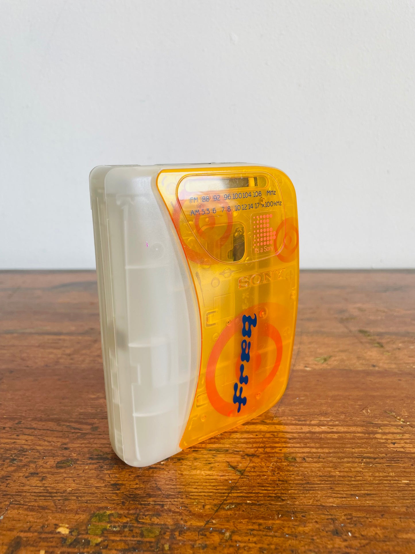 1990s Sony Freq Orange & Transparent Walkman - Radio Cassette Player WM-FQ01 - Refurbished / New Belts / Works!