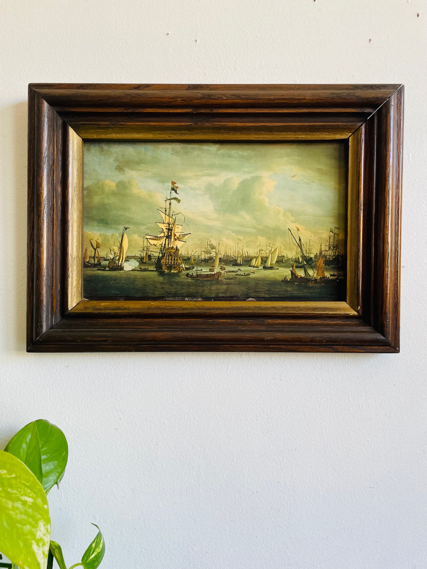 Vintage Framed Reproduction Print Picture by Dutch Artist Willem van de Velde the Younger -  De Gouden Leeuw (The Golden Lion) - Rijksmuseum Amsterdam