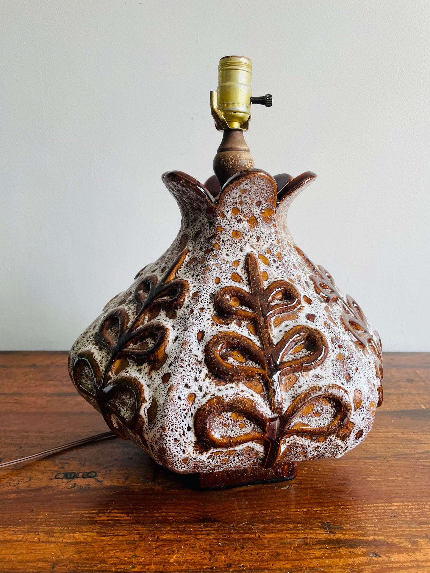 Mid-Century Fat Lava Glazed Flower Lamp by Quebec Ceramist Maurice Chalvignac