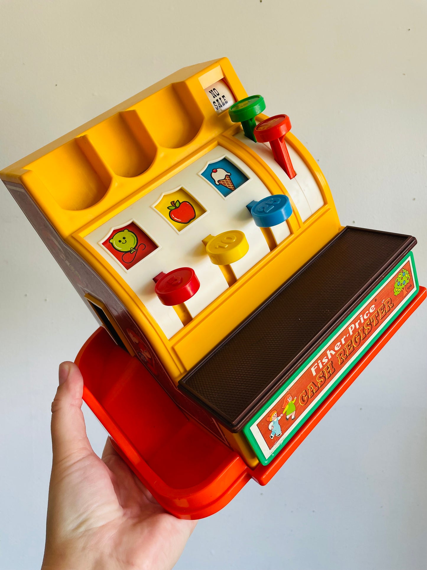 Vintage 1974 Fisher Price Toys Cash Register - Includes 6 Coins - Buttons, Bell, Drawer - Tested / Works!
