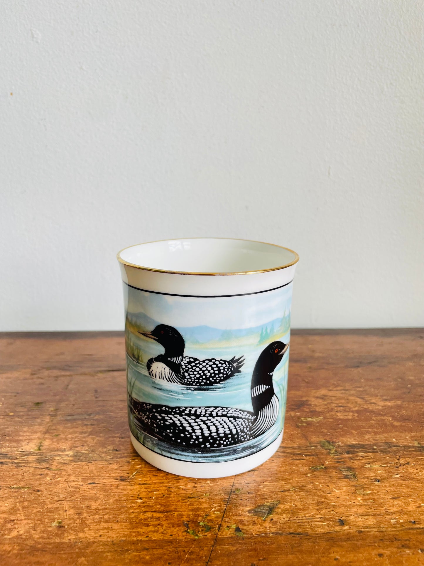 Vintage Mug With Loon Birds on Lake Graphic #2 - Sunrise Fine Bone China - Made in Canada