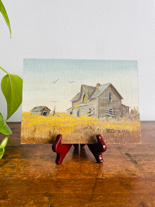 Original Art Painting on Board Picture - #7 "Abandoned House" - Signed by Rose Domokos - Regina, Saskatchewan