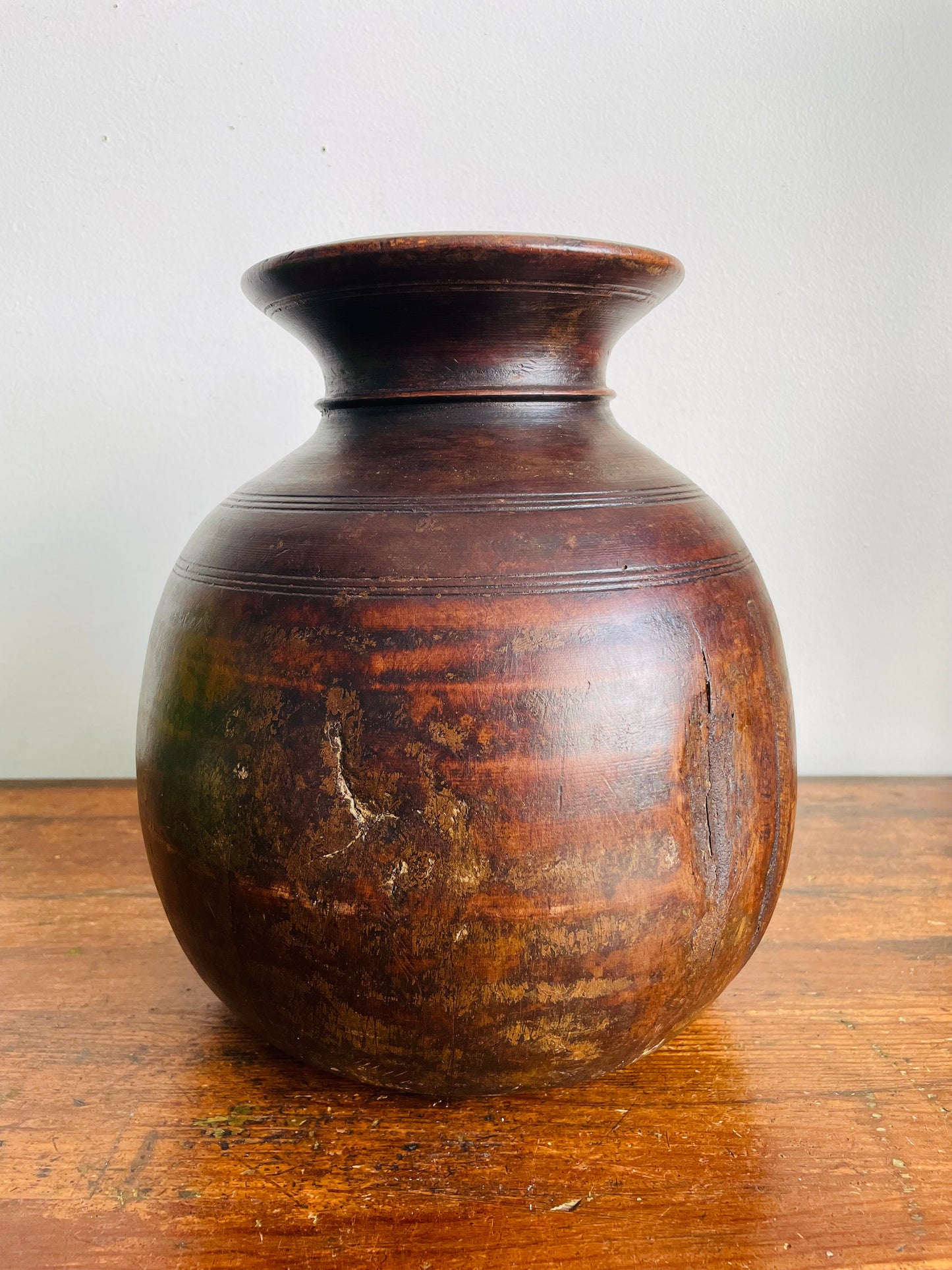 Vintage / Possibly Antique Wood Himachal Pot Vase - Handcrafted & Carved from a Single Piece of Wood - Tribal Northern India - Himachal Pradesh Region - Originally Used to Store Water