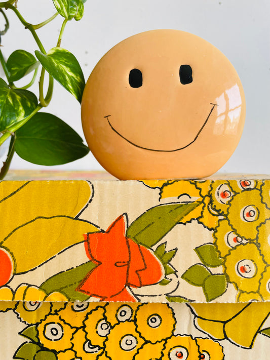 Vintage Pale Orange Smiley Happy Face Money Coin Piggy Bank