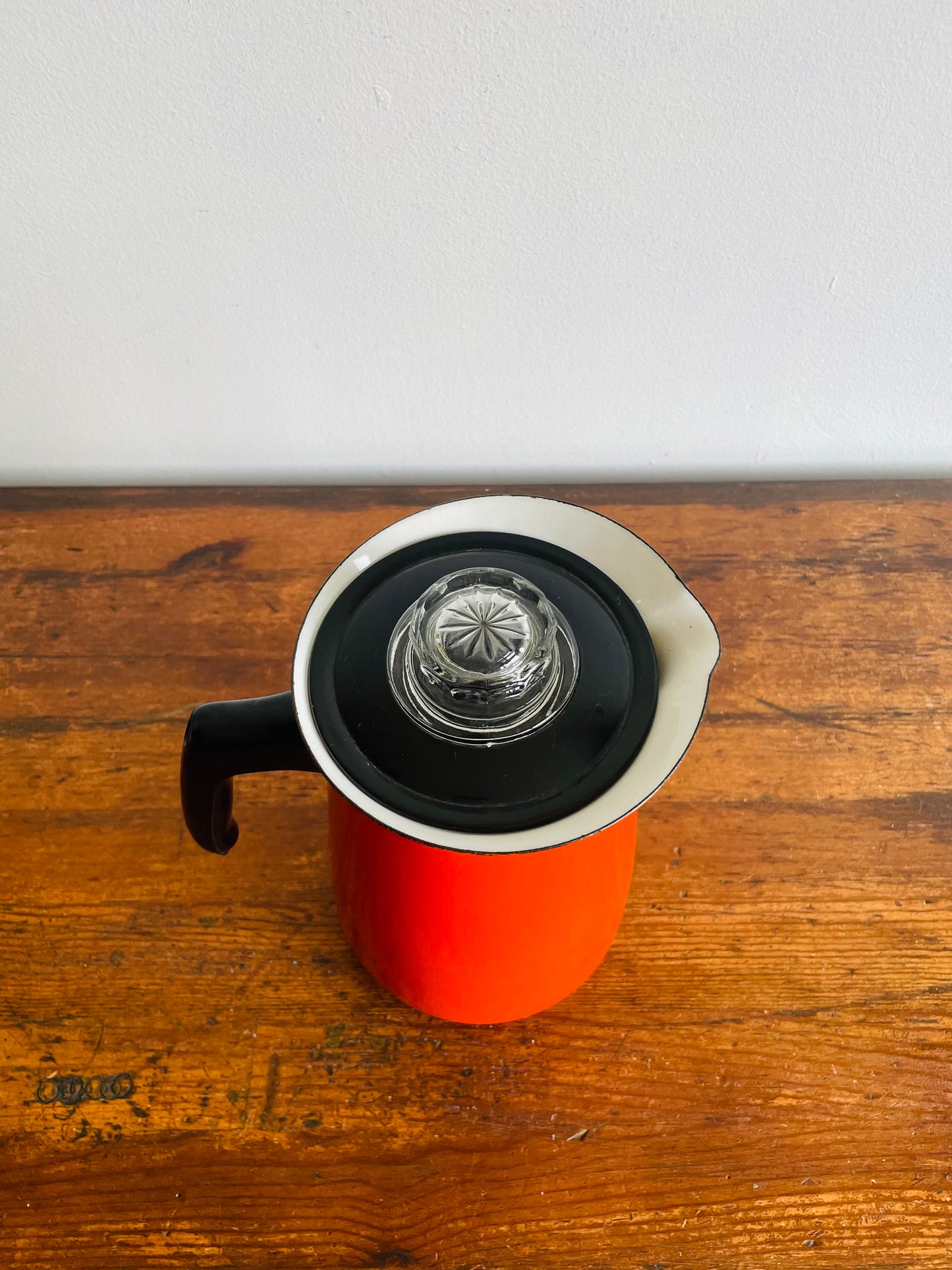 Mid-Century Modern Vibrant Orange Enamel Coffee Percolator or Tea Kettle