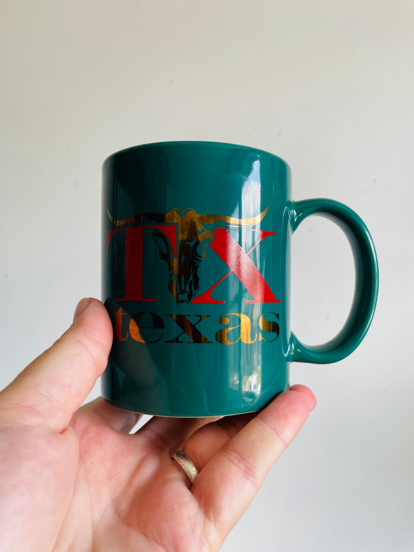 Green Texas Mug with Gold Longhorn Cow Graphic