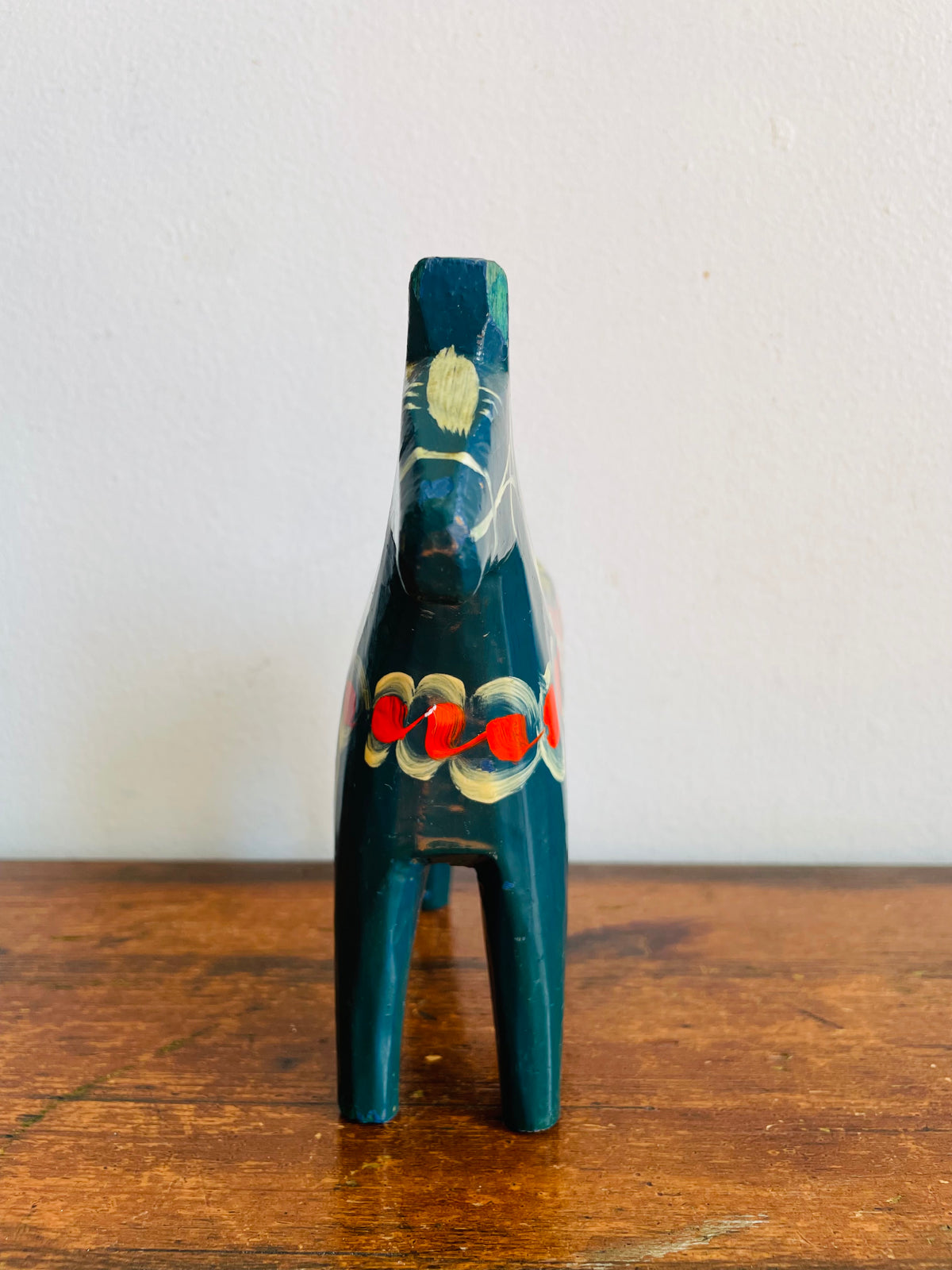 Vintage Swedish Painted Blue & Red Wood Dala Horse Figurine - Nils Olsson Scandinavian Folk Art