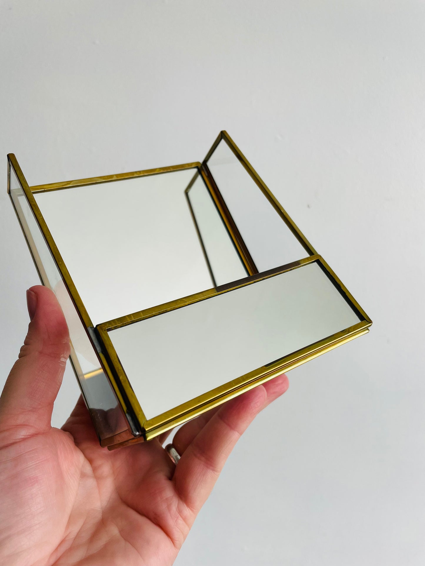 Brass Mirrored Box Holder - Great for Business Cards, Air Plants, Letters, Etc. - Made in Canada