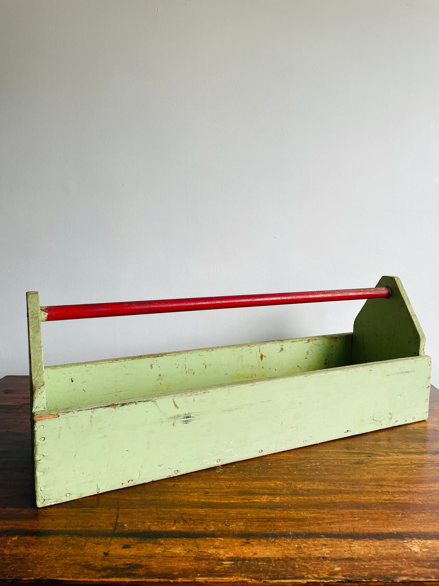 Giant Sage Green Wood Toolbox with Red Metal Handle - Makes a Beautiful Planter Box!