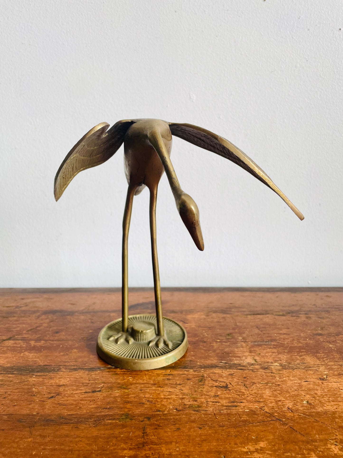 Vintage Solid Brass Crane Bird Figurine - Made in Korea