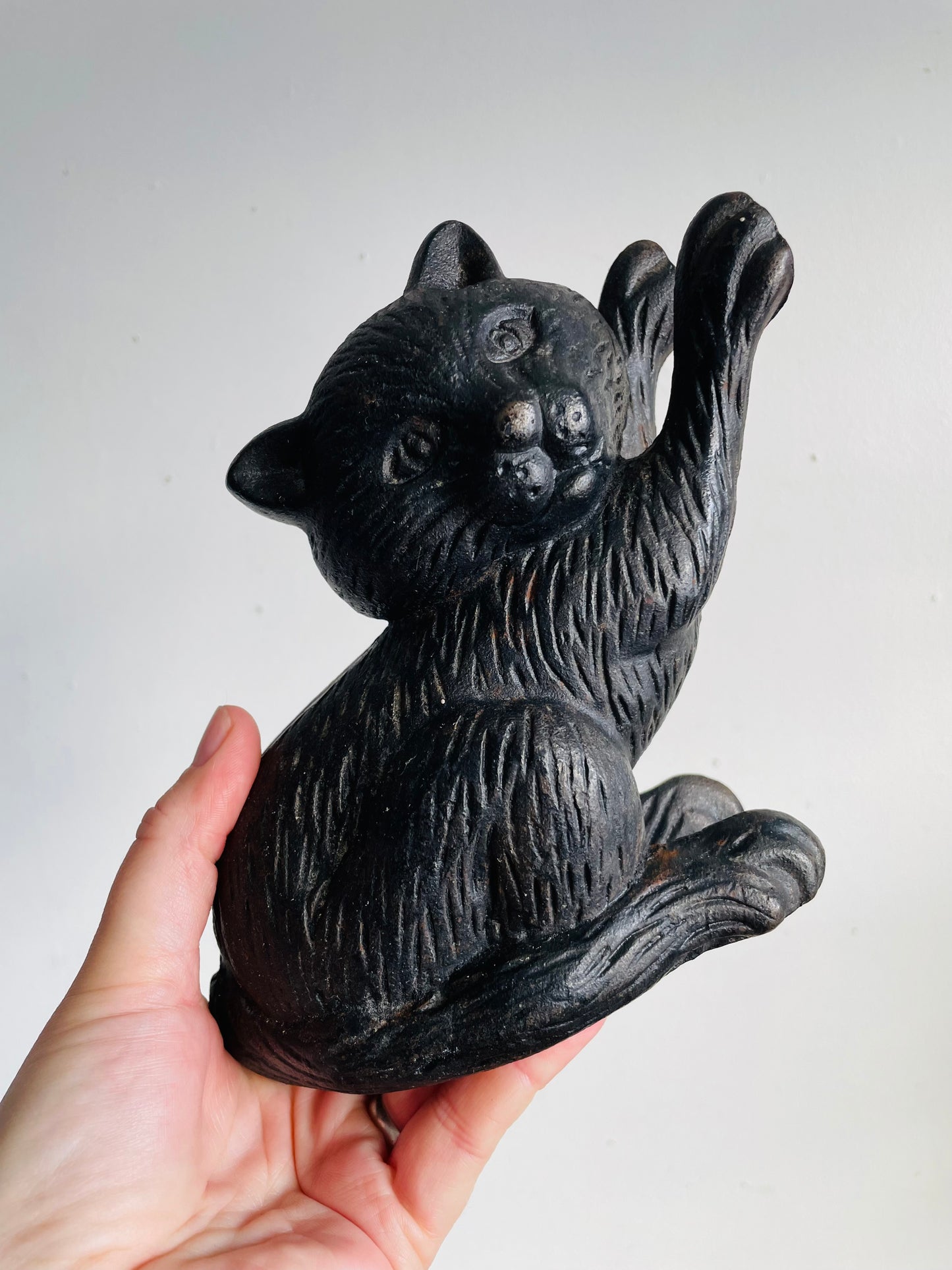 Vintage Very Solid & Heavy Cast Iron Playful Kitten Cat Doorstop or Bookend