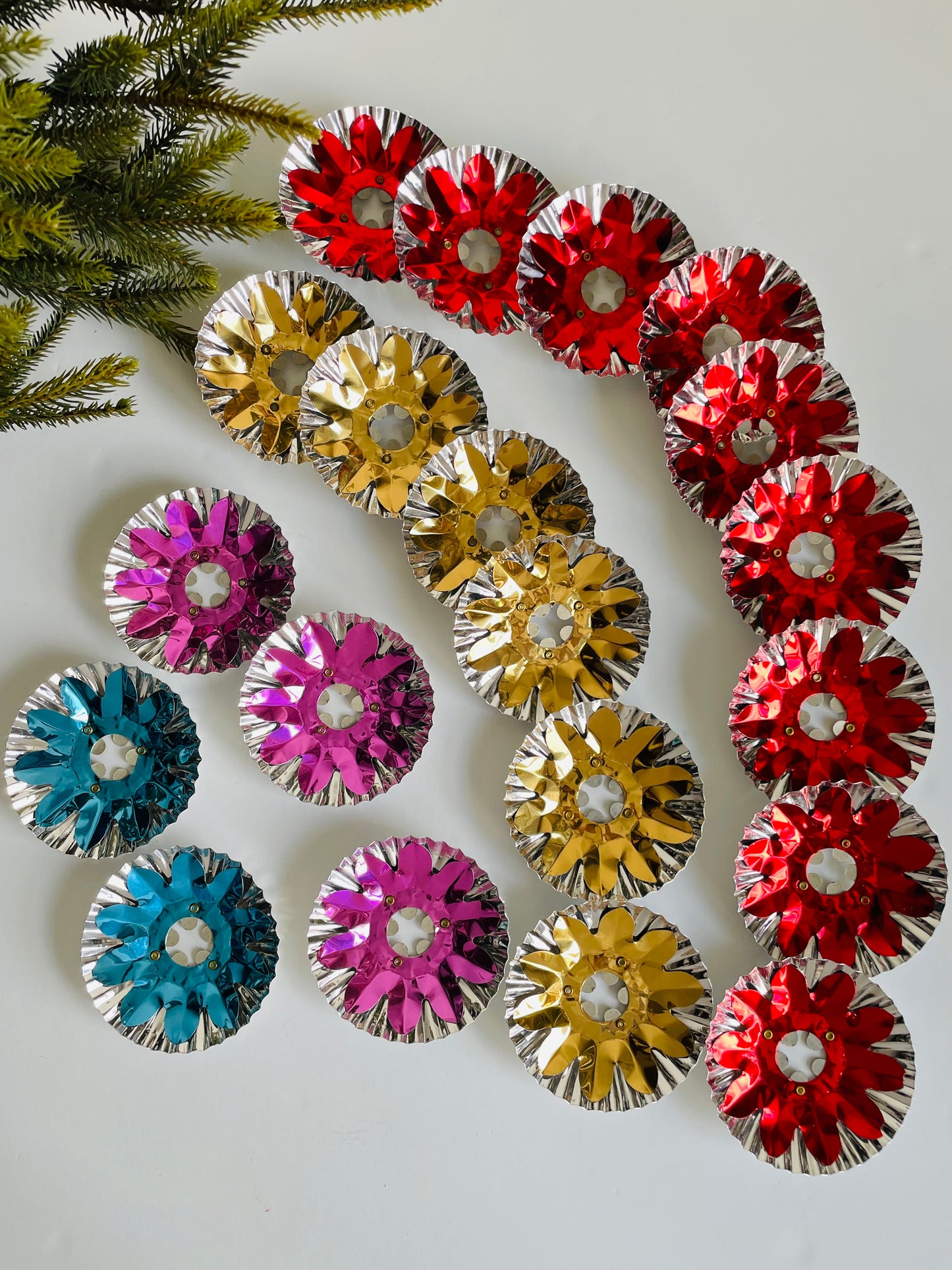 Vintage Collection of Unused Christmas Light Foil Reflectors - Gold, Red, Pink & Blue - Set of 20