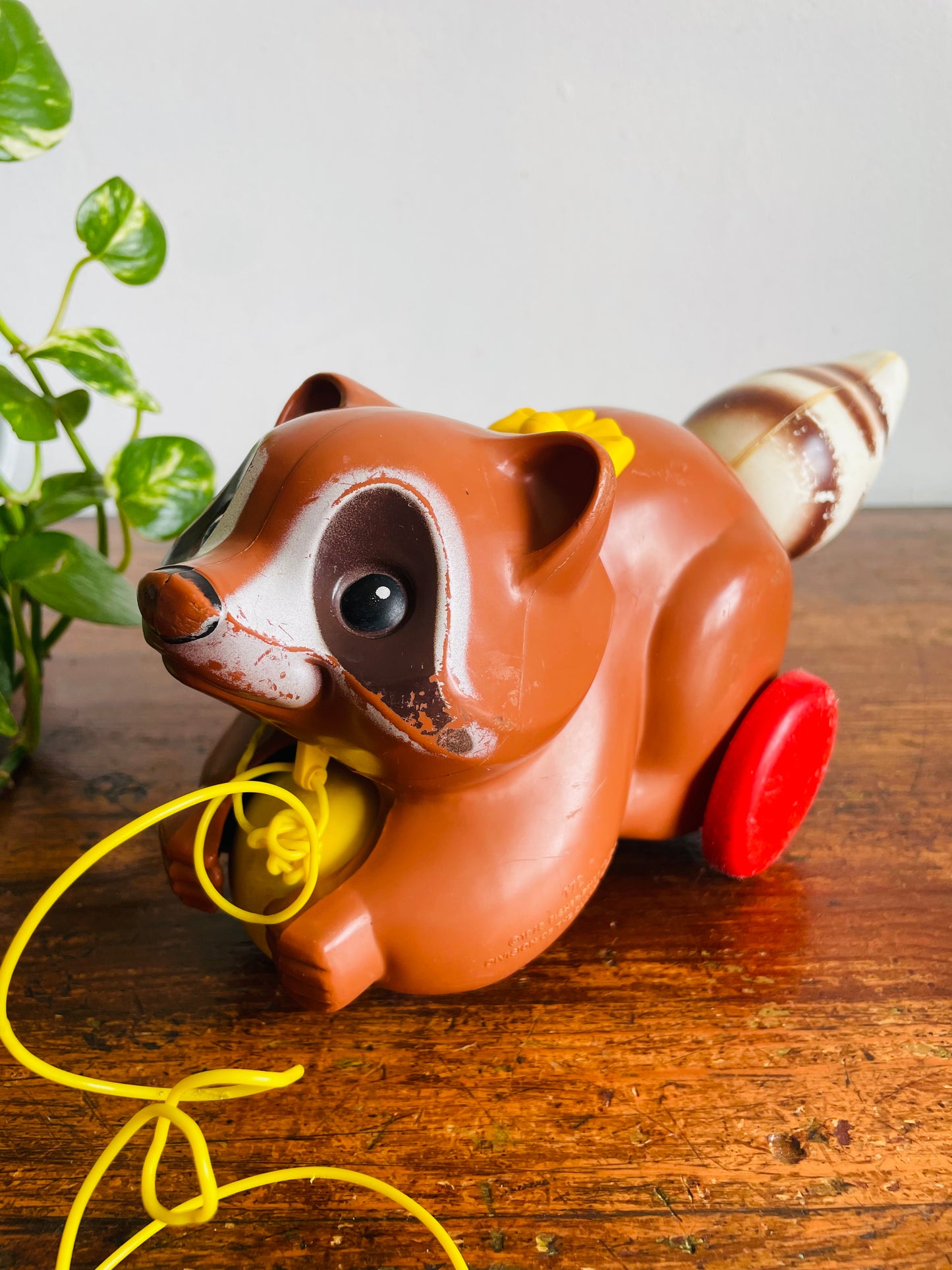 Vintage 1979 Fisher Price #172 Roly Raccoon Pull Toy