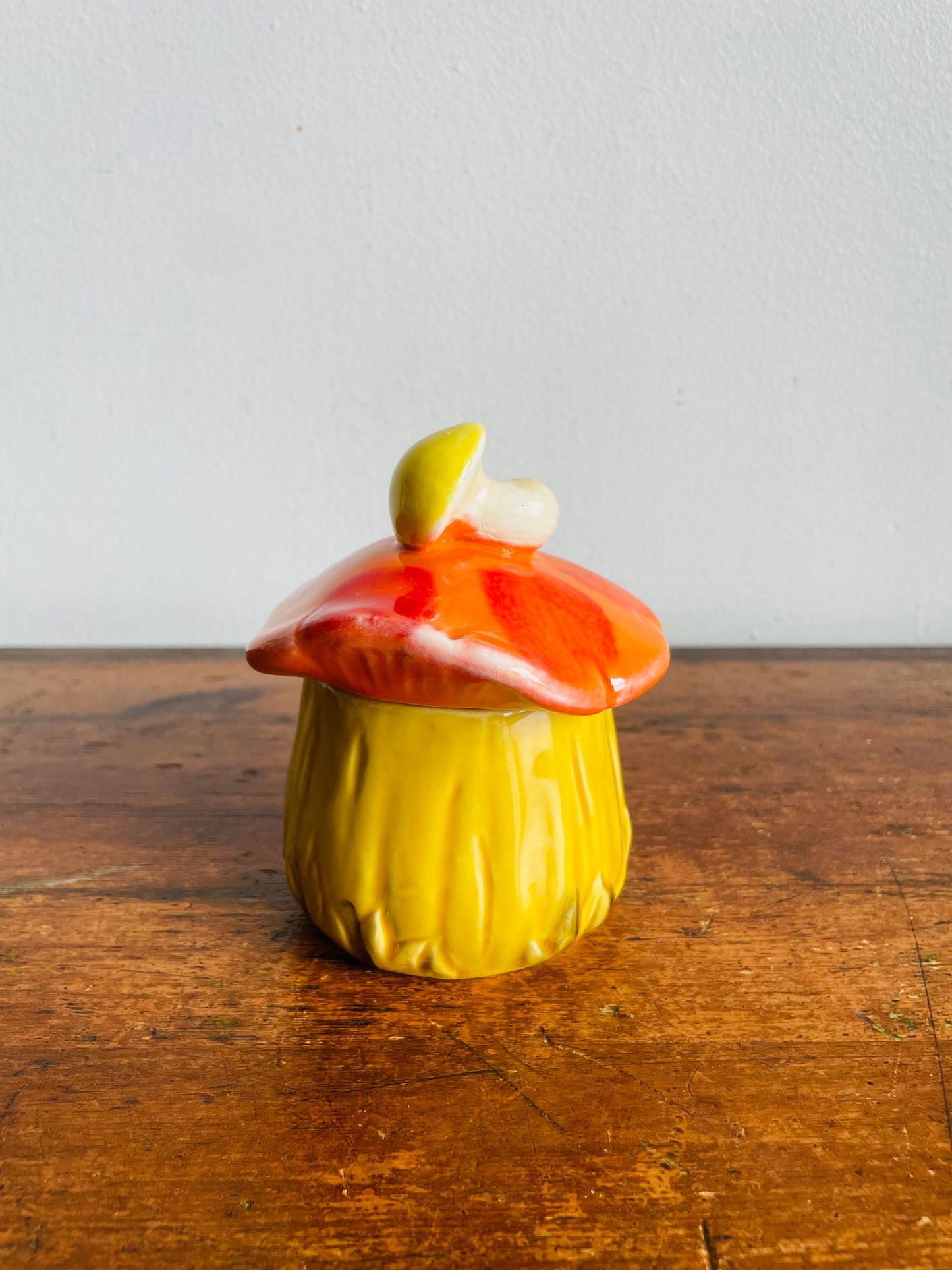 Vintage Bright & Fun Merry Mushroom Canister with Lid & Hole for Spoon - Sugar, Jam, Jelly, Etc. - Made in Japan