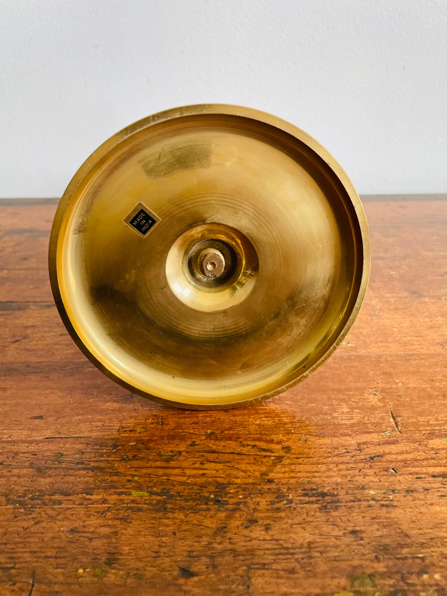 Vintage Sturdy & Solid Tall Brass Candle Holder with Round Ribbed Base - Made in India