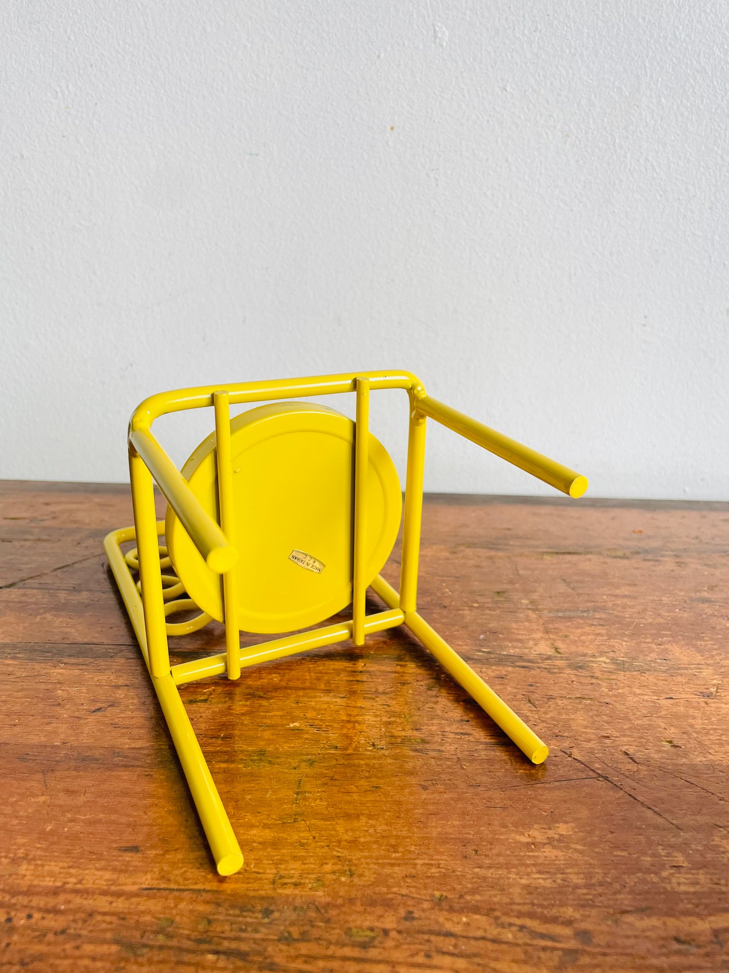 Vintage Bright & Cheerful Yellow Metal Candle Holder Chair or 3" Plant Pot Holder - Made in Taiwan