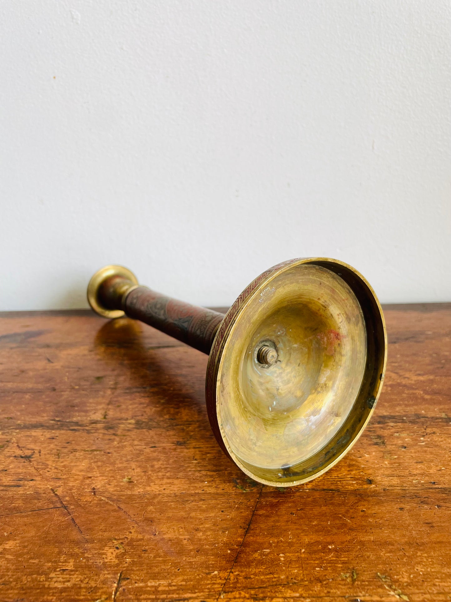 Vintage Solid Enamelled Brass 9" Tall Candle Holder