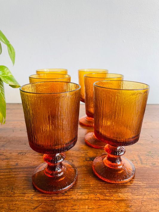 Ravenhead Siesta Amber Glass 5.5" Goblets - Set of 6