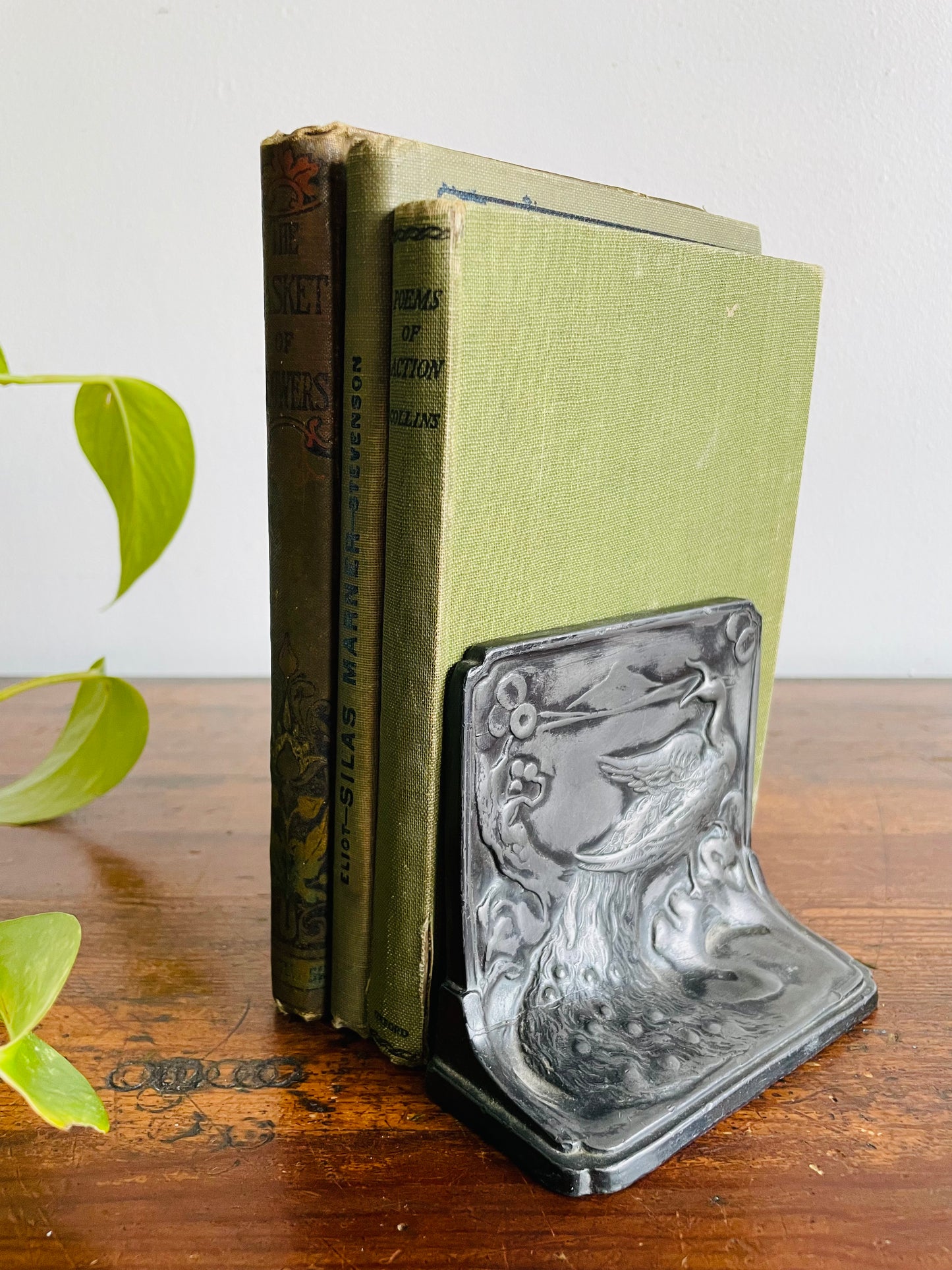 Art Nouveau Pompeian Bronze Co. Single Splendor Bookend with Peacock Design