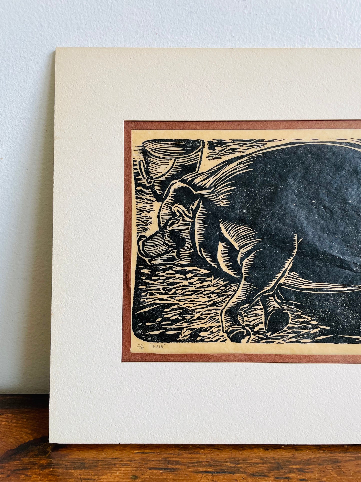 Matted Woodcut Print Picture of Prize Sow Pig - Signed & Numbered - 2/6 "Fair" by F.J. O'Connor