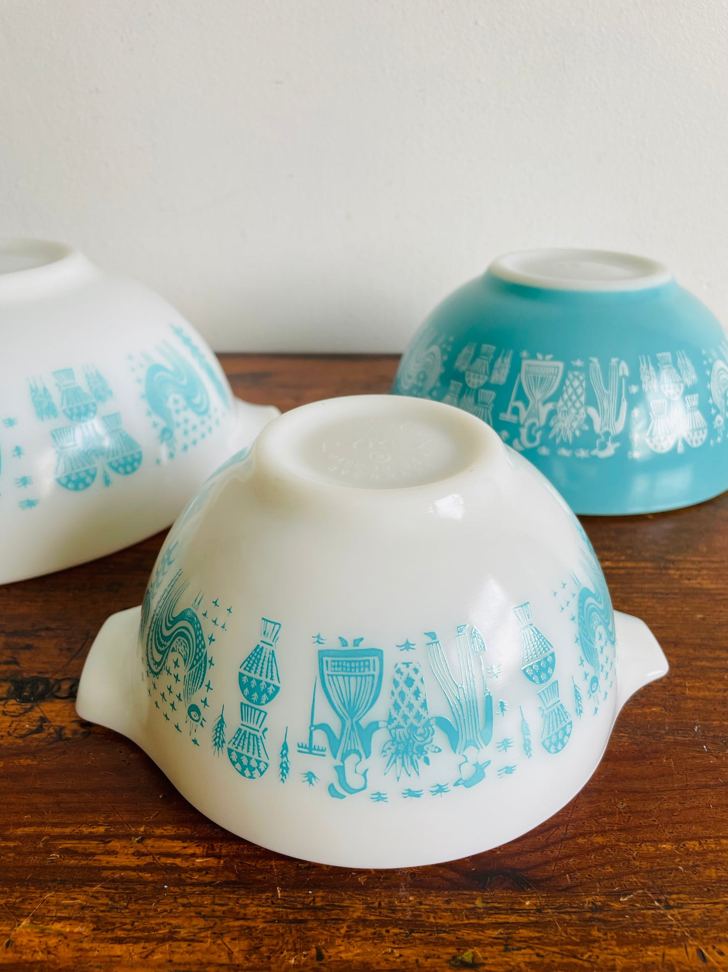 Pyrex 441, 442 & 443 Cinderella Nesting Bowls - Amish Butterprint Turquoise Pattern - Set of 3 Mixing Bowls