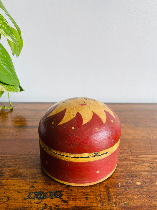 Round Wood Celestial Trinket Box with Sun Design