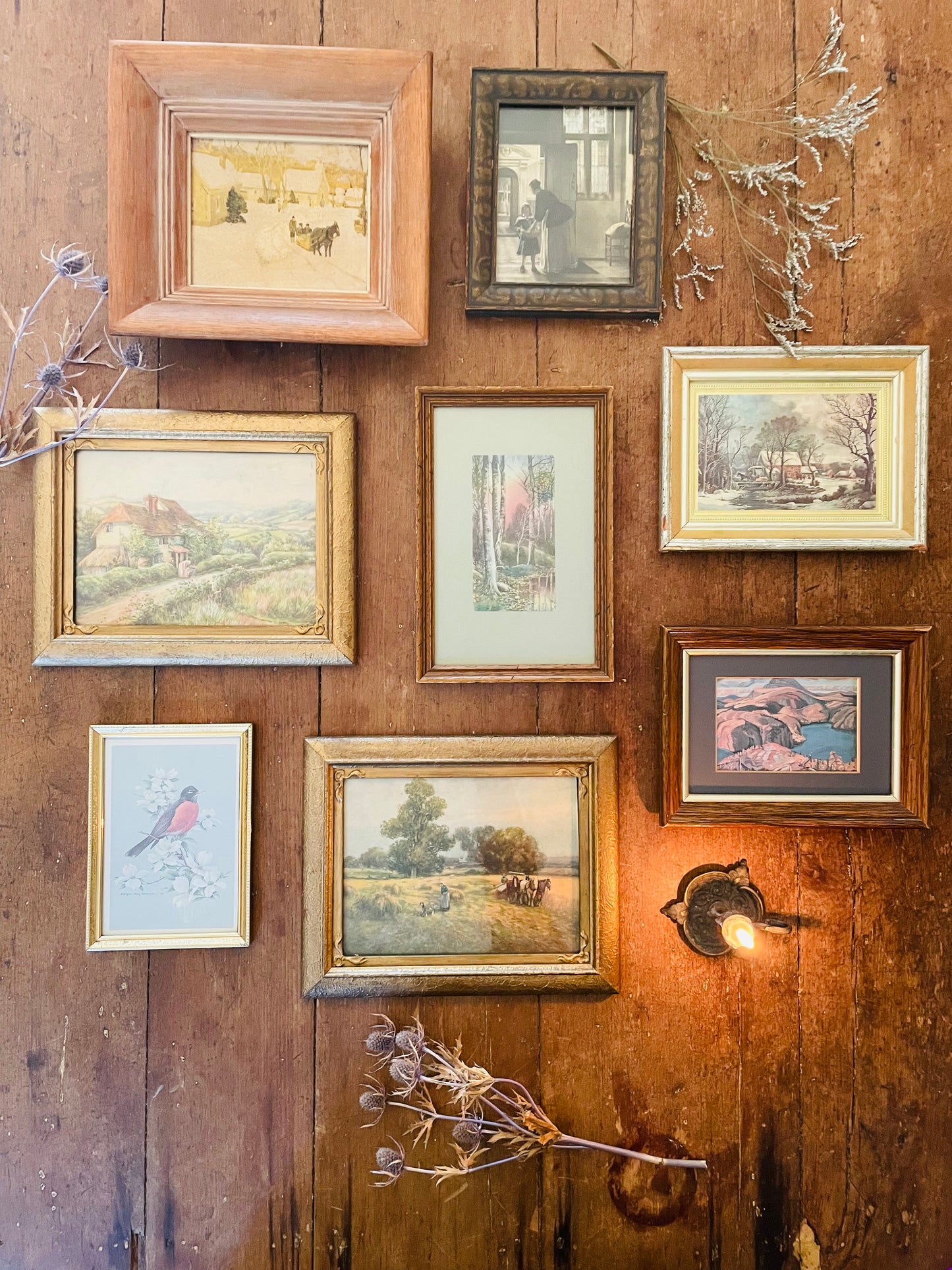 Framed Country Scene Print of People in Wheat Field with Dog & Plough Horses