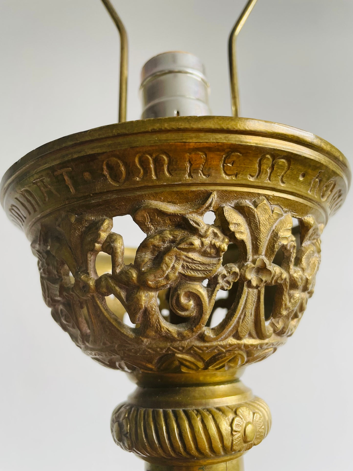 Antique Heavy Solid Brass Church Altar Candle Holder Turned Into Lamp - Originally from Montreal