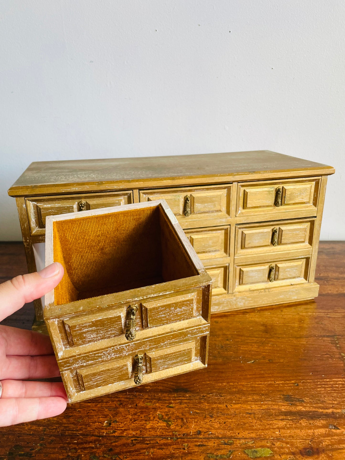 Large Wood Jewellery Box Shaped Like a Dresser with Felt Lined Drawers & Brass Pull Handles - Also Great for Office Supplies, Beads, Crafting, Etc.