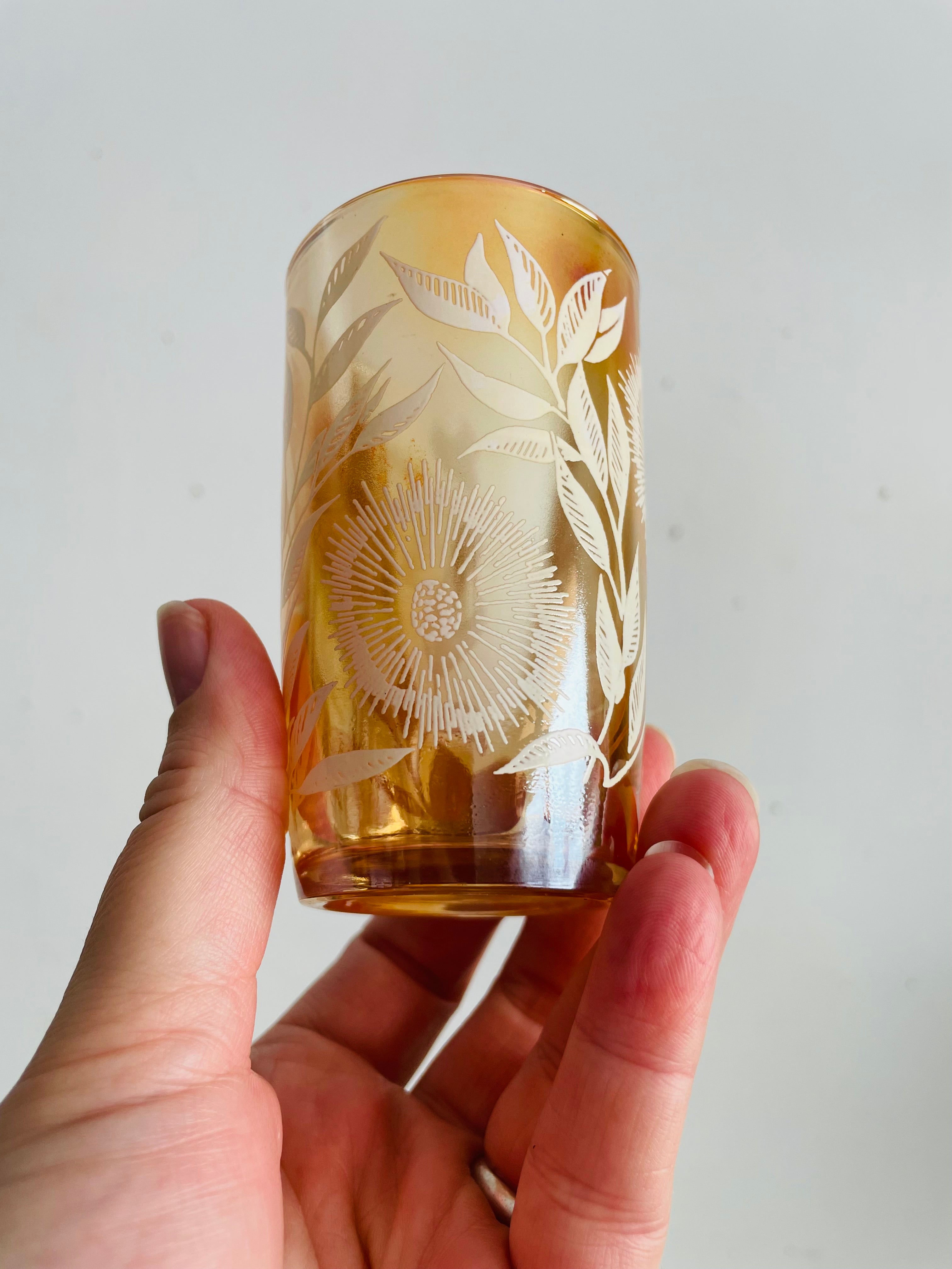 Vintage Jeannette Cosmos Carnival Juice Glasses - Iridescent Peach