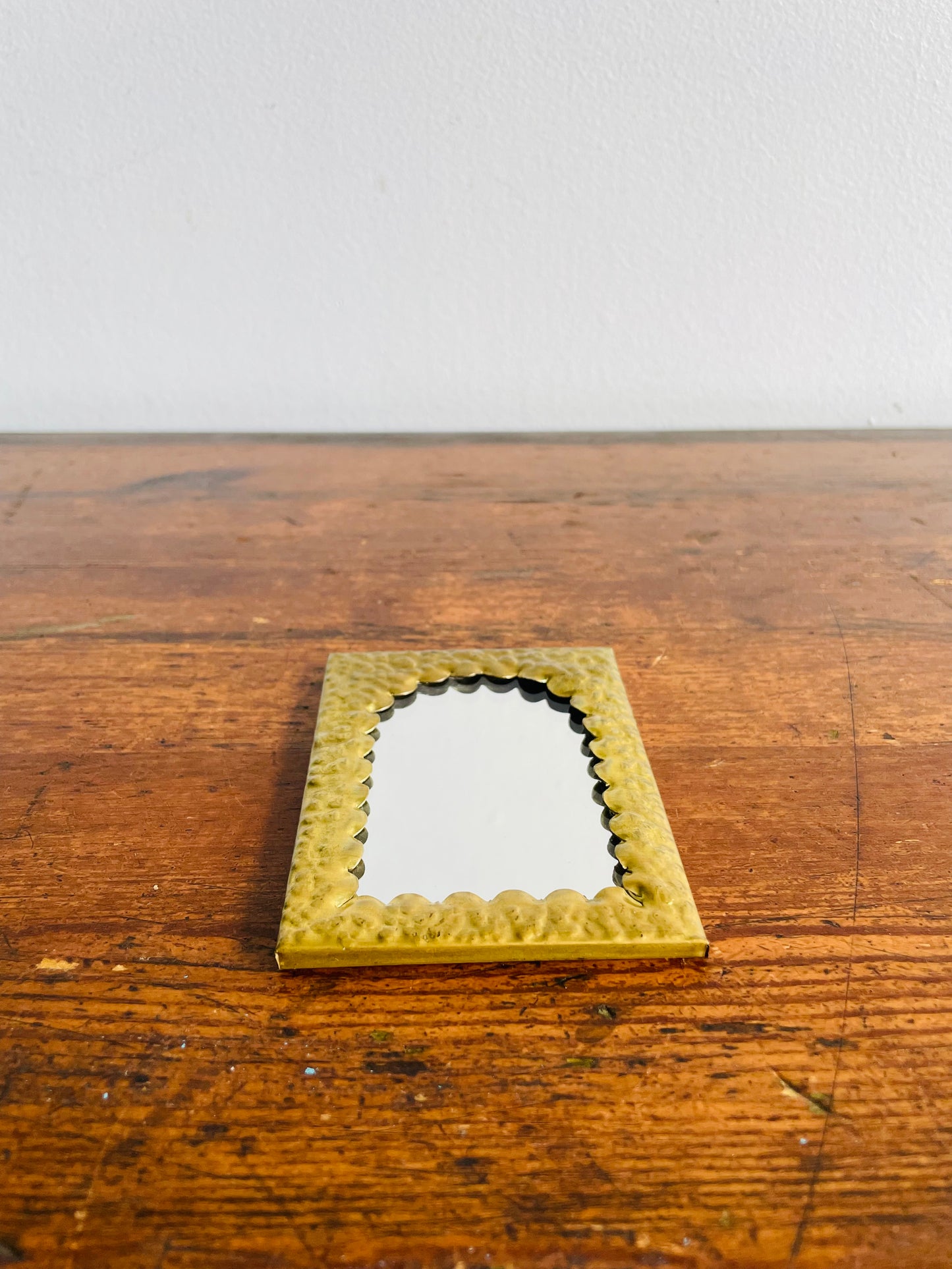 Pocket Sized Hammered Brass Mirror with Cloth Pouch