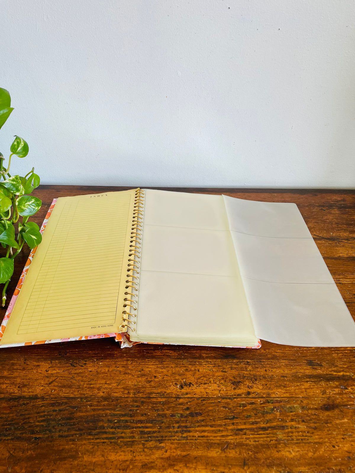 Vintage Groovy Flower Power Postcard Photo Album Scrapbook with White, Orange & Pink Floral Design - Made in Hong Kong