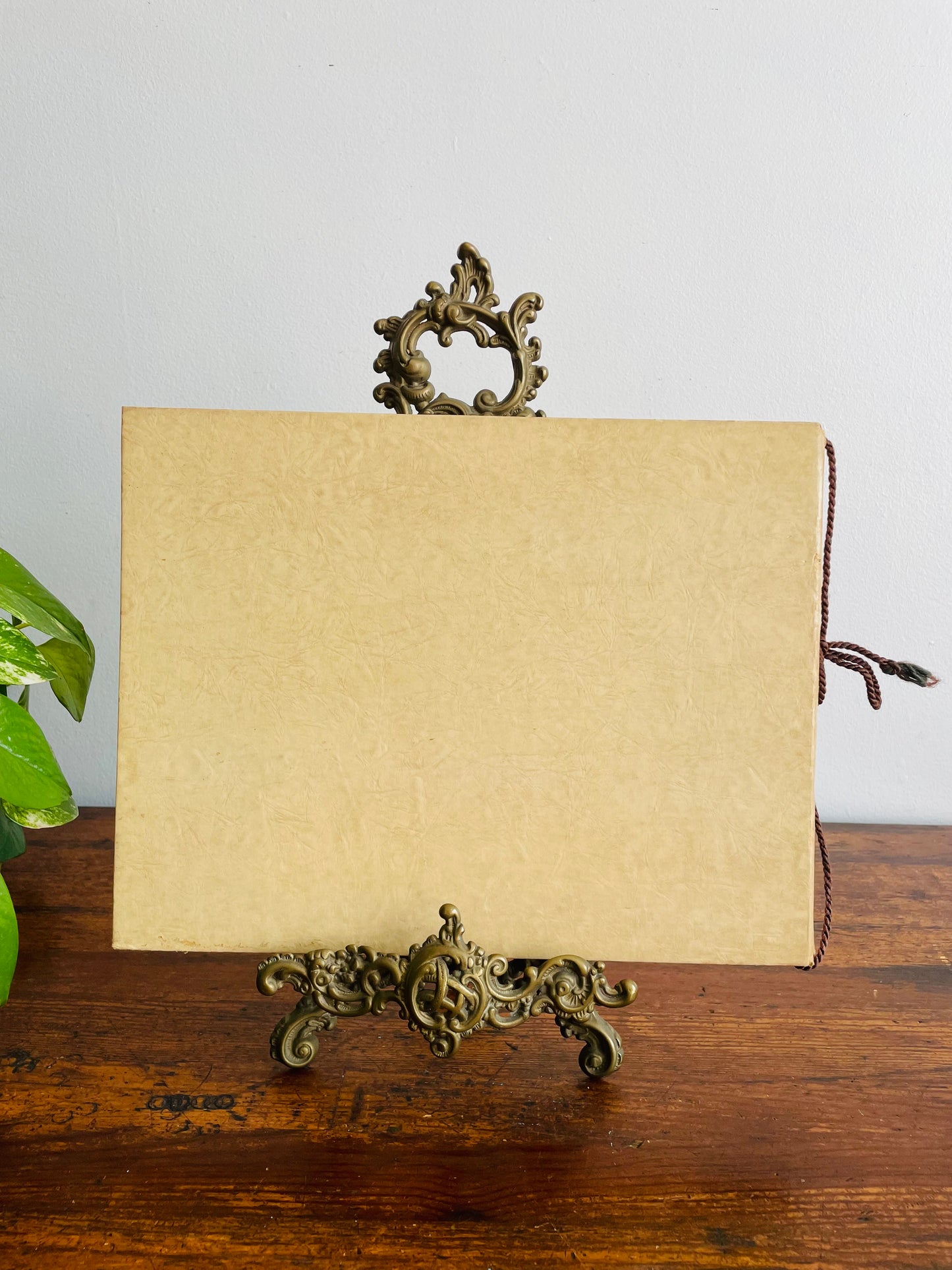 Antique Photo Album or Scrapbook - Cream with Gold Flowers & Filigree - Black Pages - Empty