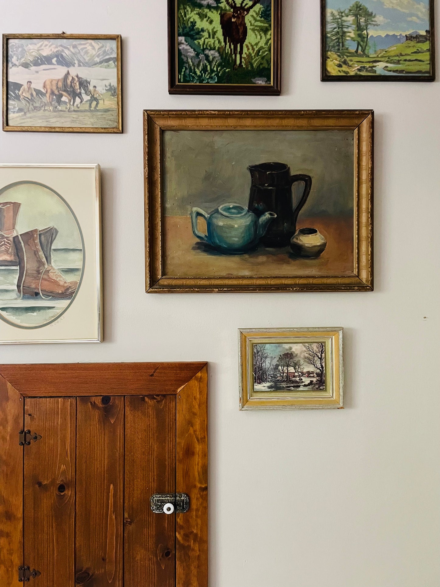 Framed Print of Snowy Farmhouse Scene with Horse Drawn Sleigh Over Bridge