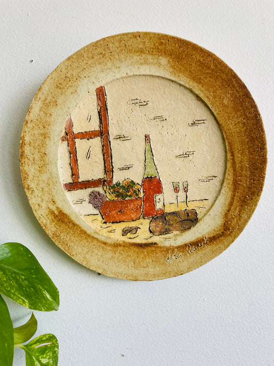 Studio Art Pottery Signed by Canadian Artist Hubert Du Roscoat - Wall Decor Plate with Still Life Scene