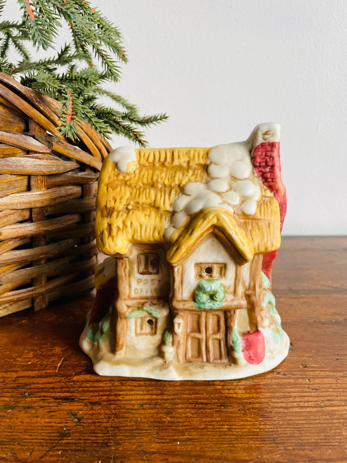 Ceramic Christmas Village Post Office House - Electric Cord & Bulb Can Be Added - Made in Taiwan