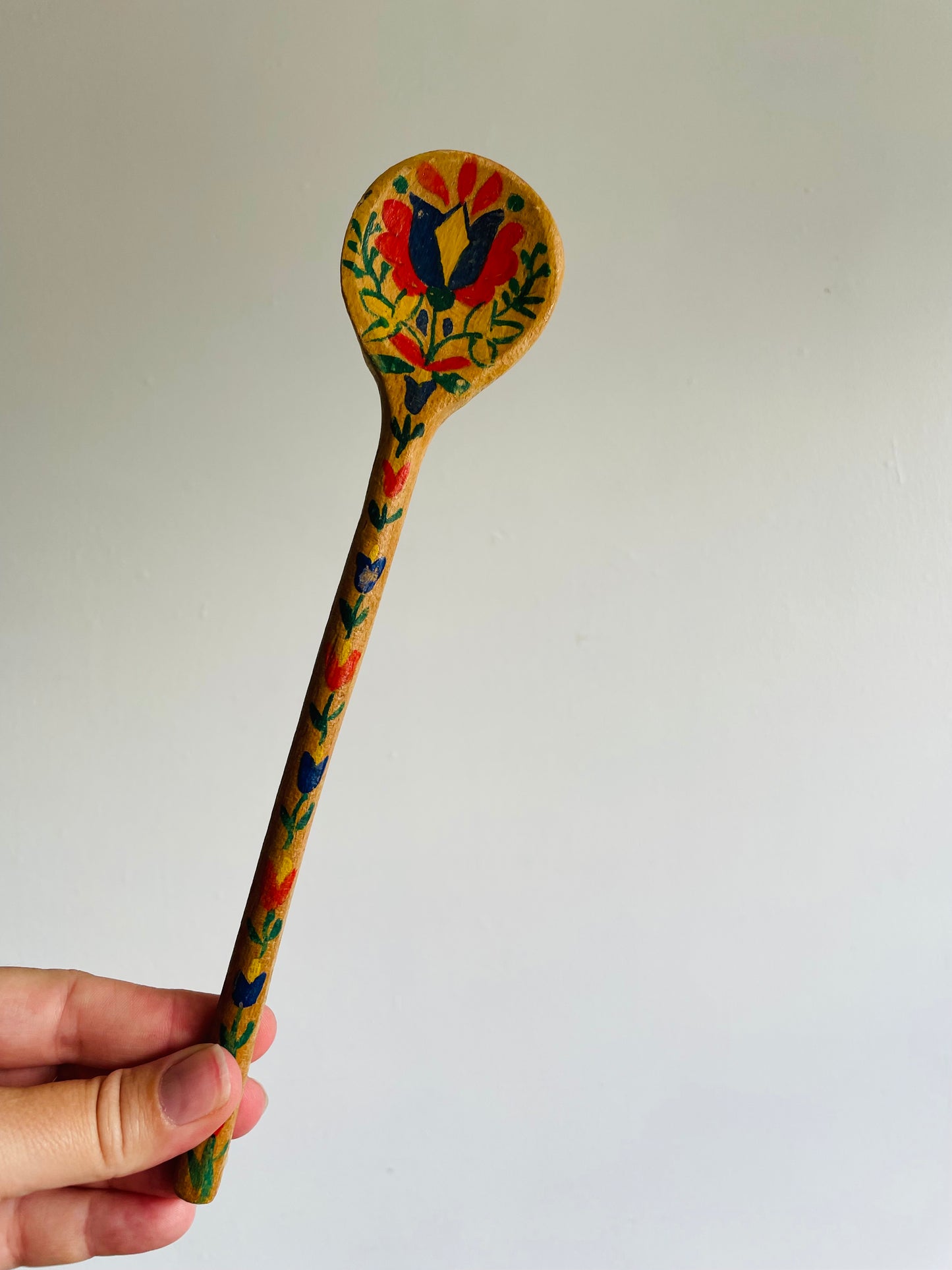 Hand Painted Wooden Spoons with Folk Art Flower Design - Set of 2