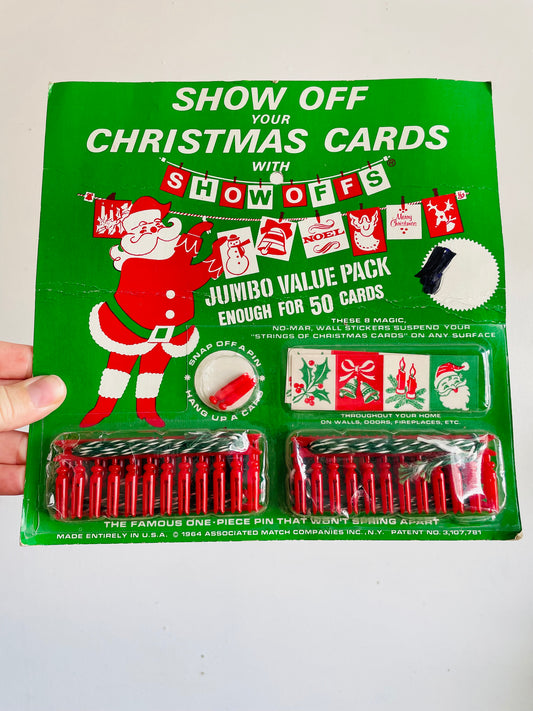 Brand New Vintage 1964 Show Off Your Christmas Cards with Show-Offs - Jumbo Value Pack Enough for 50 Cards - The Famous One-Piece Pin That Won't Spring Apart