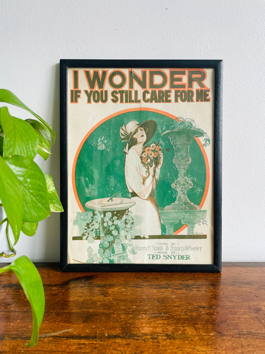 Framed Sheet Music Cover Picture (1921) - I Wonder If You Still Care For Me - Barbelle, Smith, Wheeler, & Snyder
