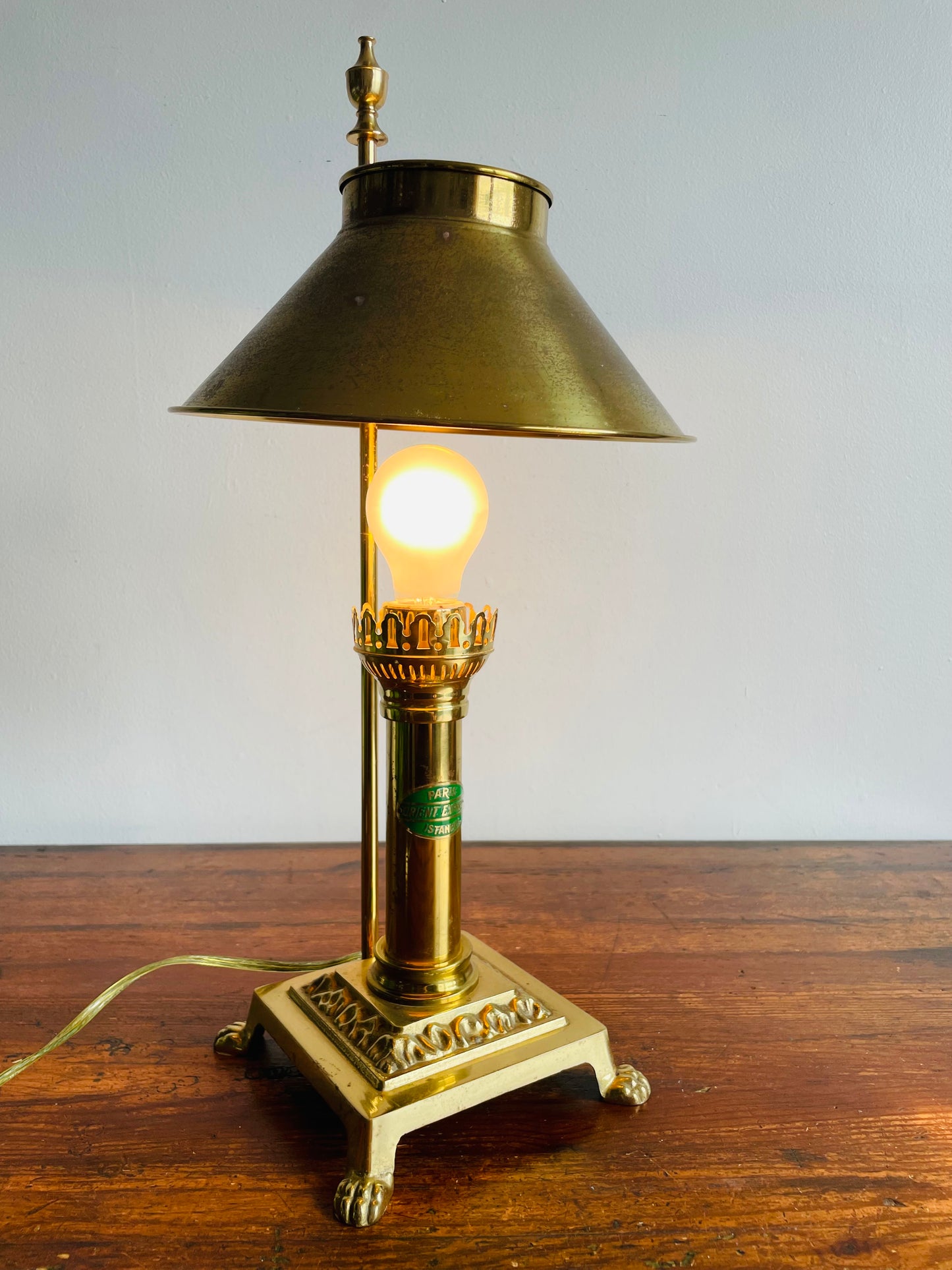 Solid Brass Orient Express Paris-Istanbul Table Lamp - Shade Can Adjust to Preferred Height