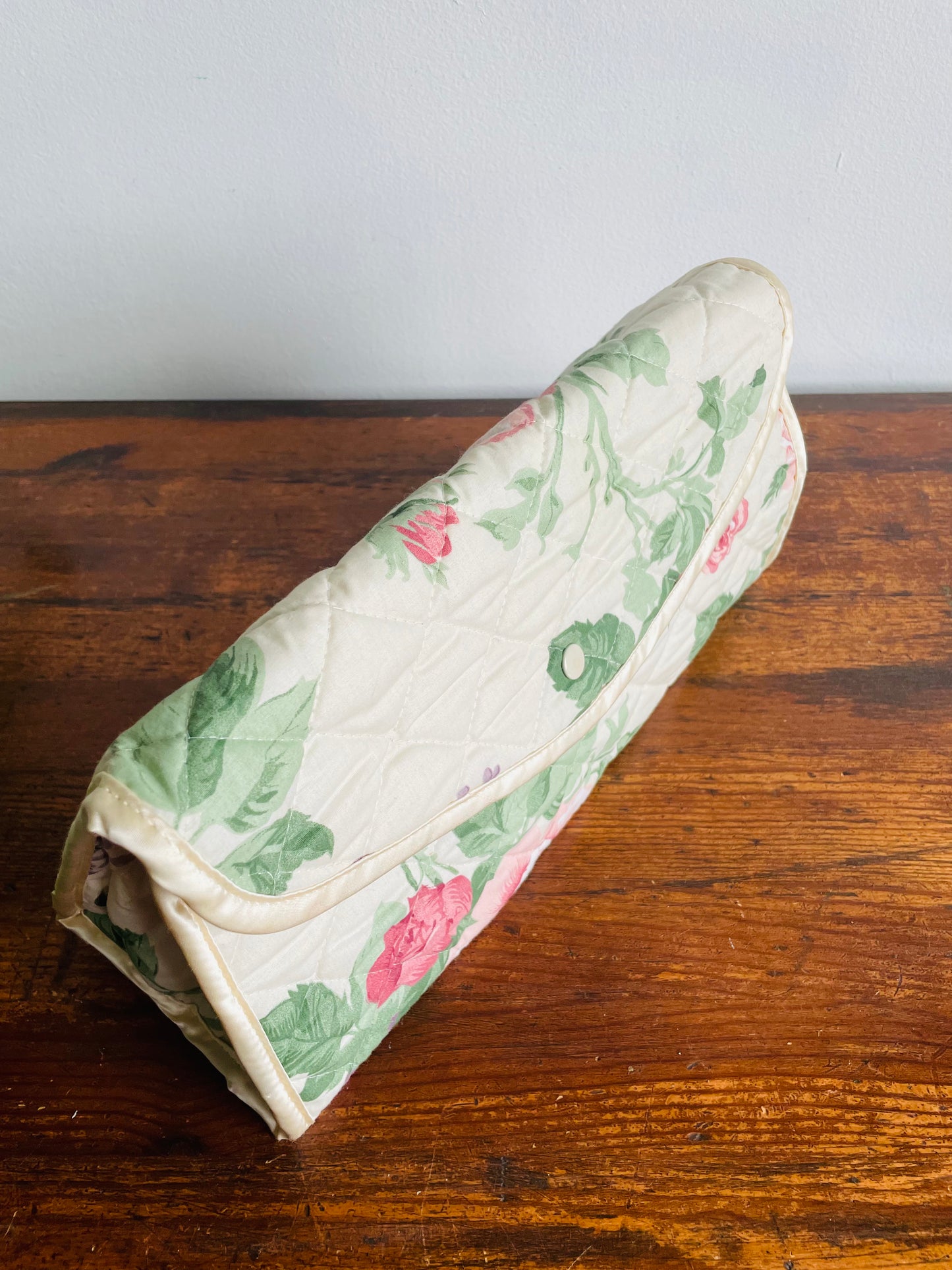 Quilted Floral Fabric Toiletry Case or Travel Bag with Lined Interior - Zips & Snaps Closed