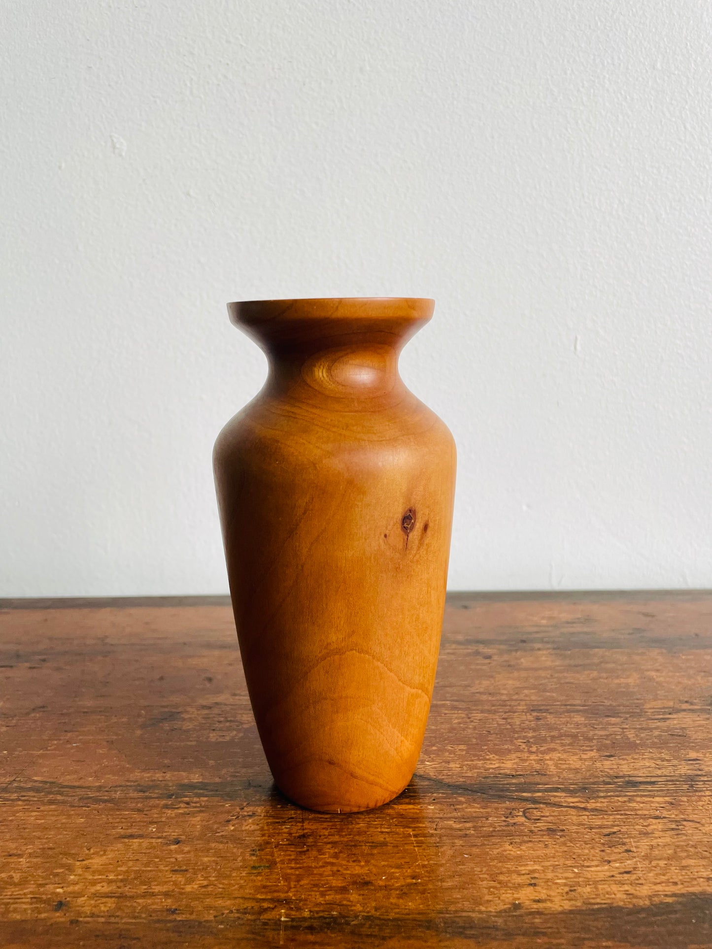 Smooth Teak Wood Bud Vase with Glass Vial Insert Inside for Watering Flowers