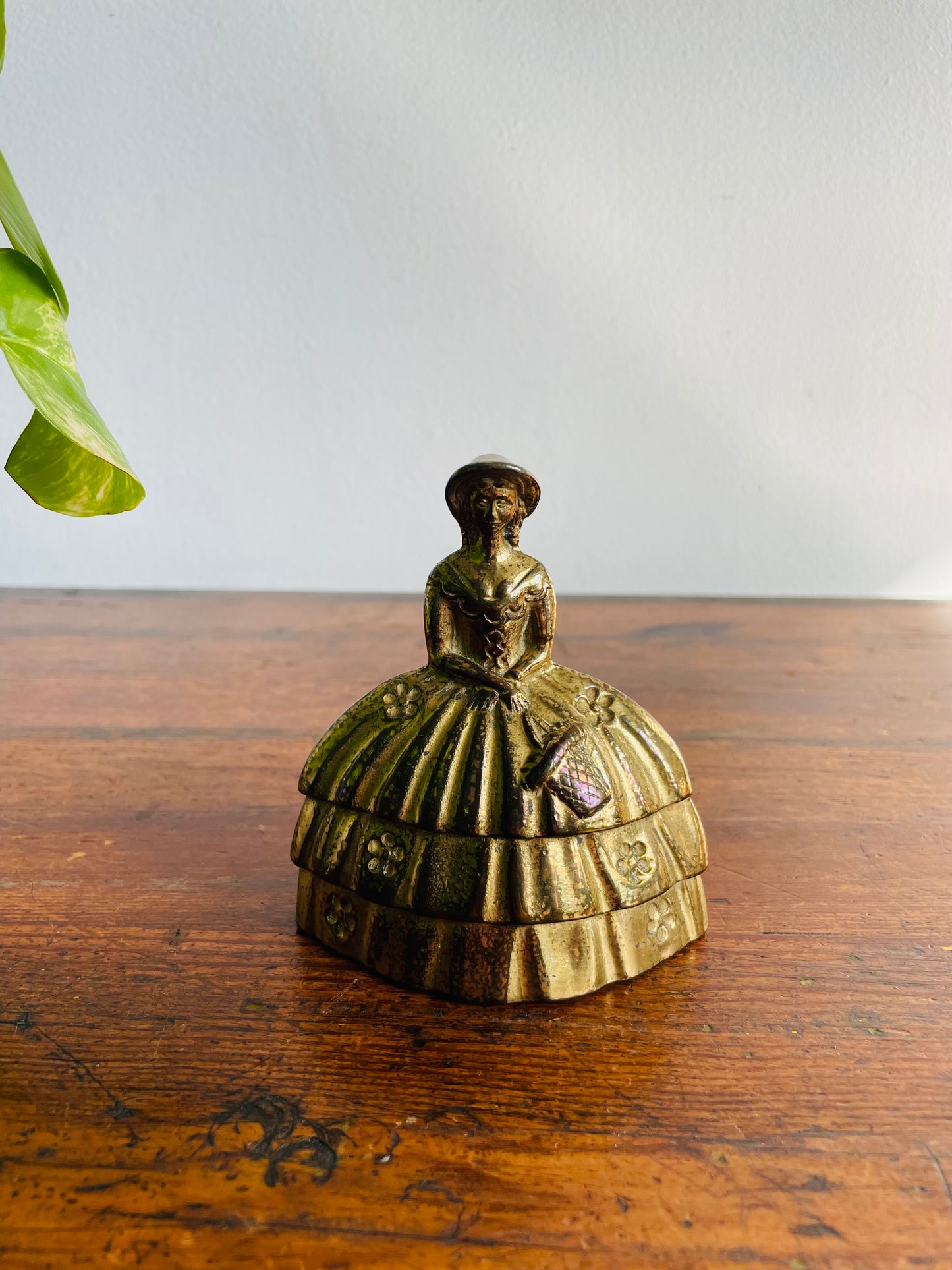 Solid Brass Bell with Victorian Lady in Floral Dress # 1 - Made in England