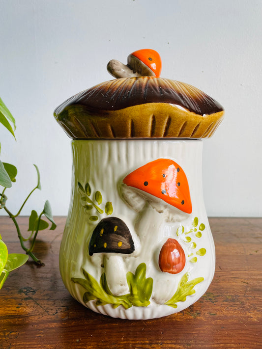 Vintage Large Laurentian Pottery Merry Mushroom Kitchen Canister Jar with Lid #1 - Made in Canada