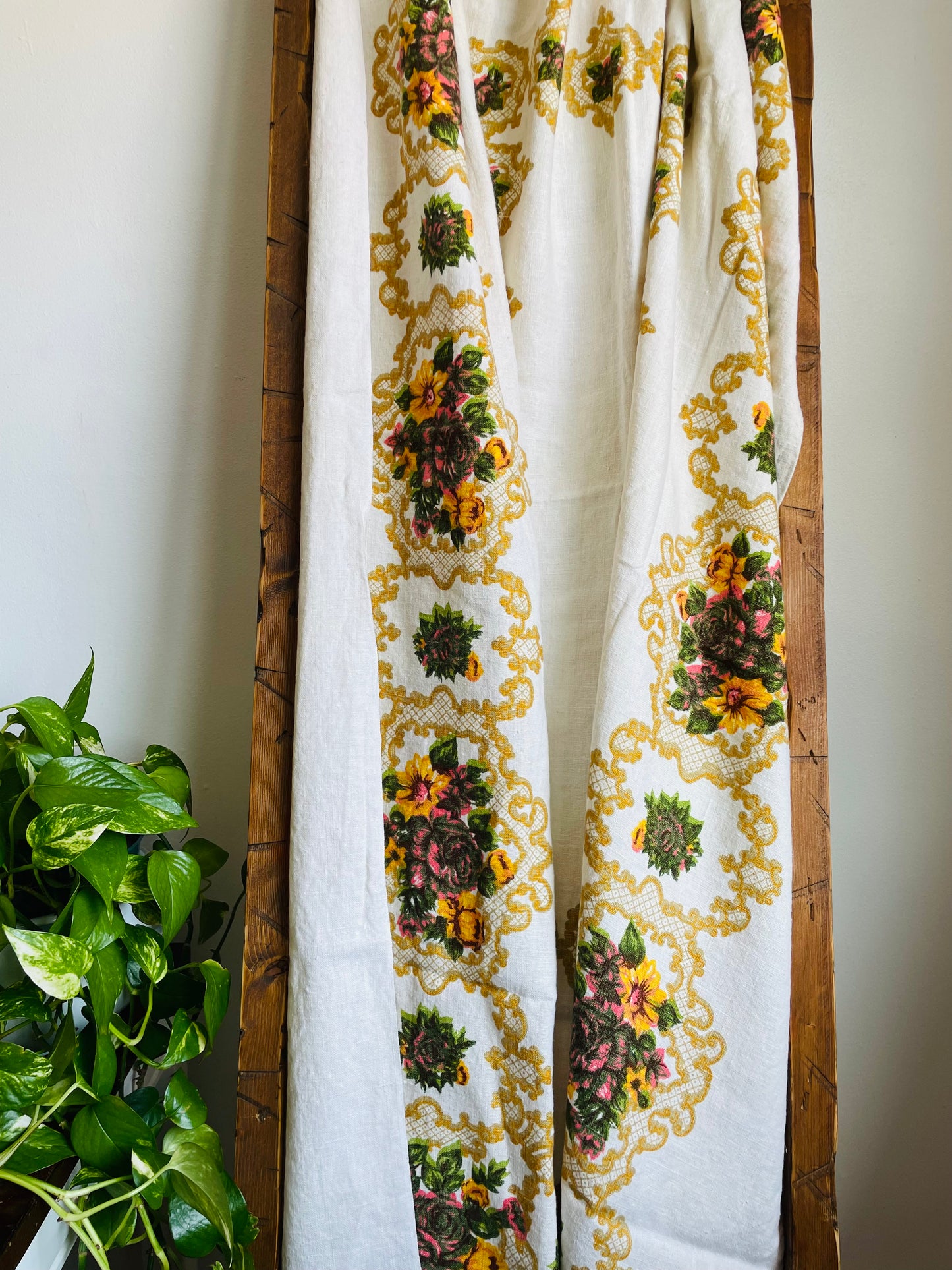 Linen Tablecloth with Yellow Flowers - Also Makes Great Fabric!