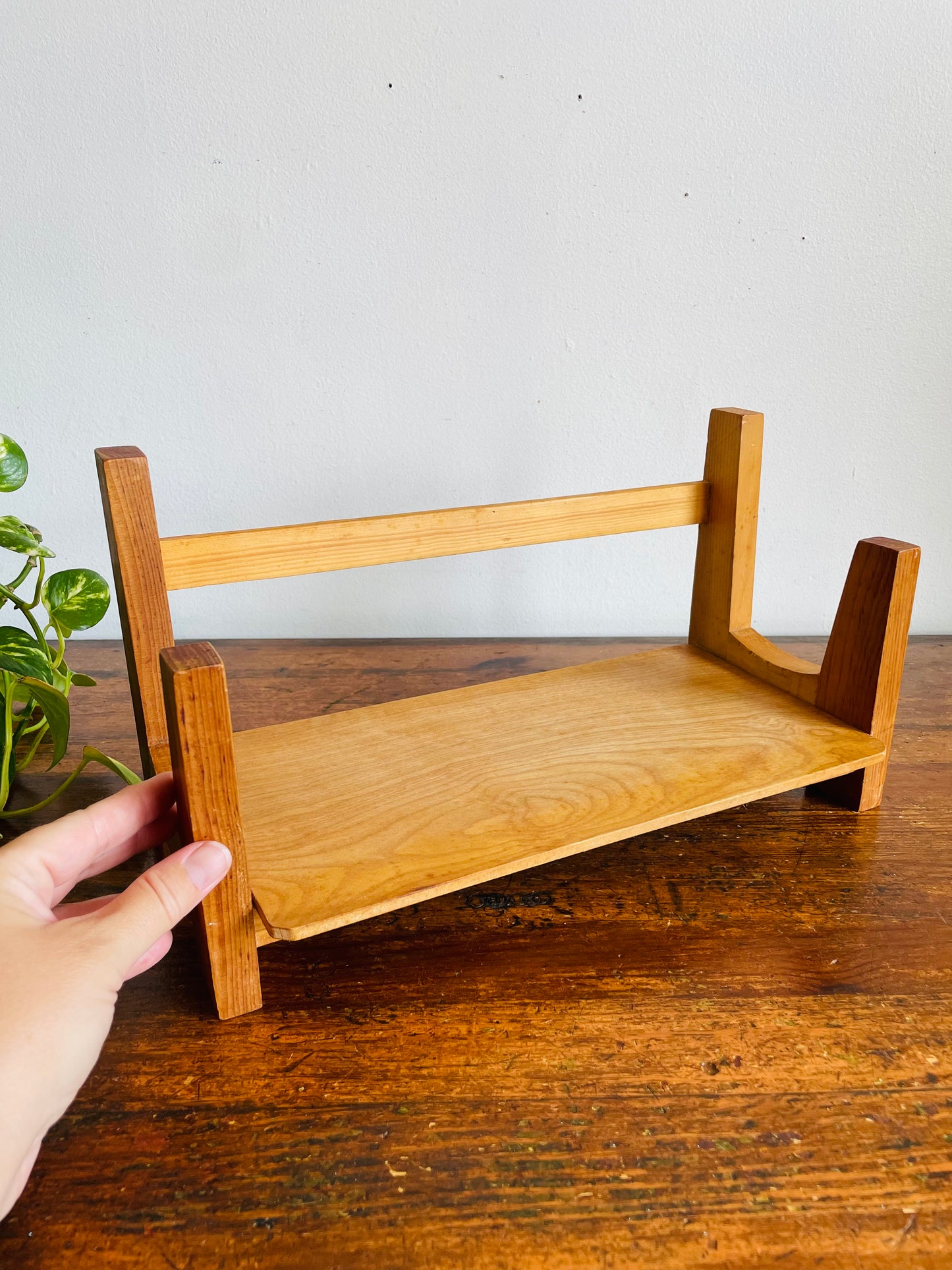 Vintage Wood Desktop / Tabletop Book Holder Trough or Cookbook Shelf