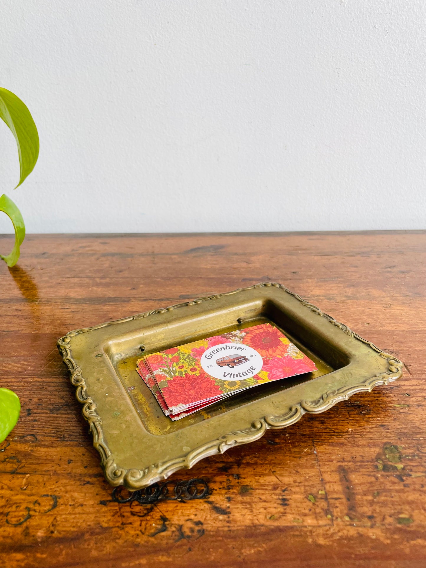 Brass Tray Dish with Ornate Design Around Rim - Great for Business Cards, Soap, Jewellery, Etc.