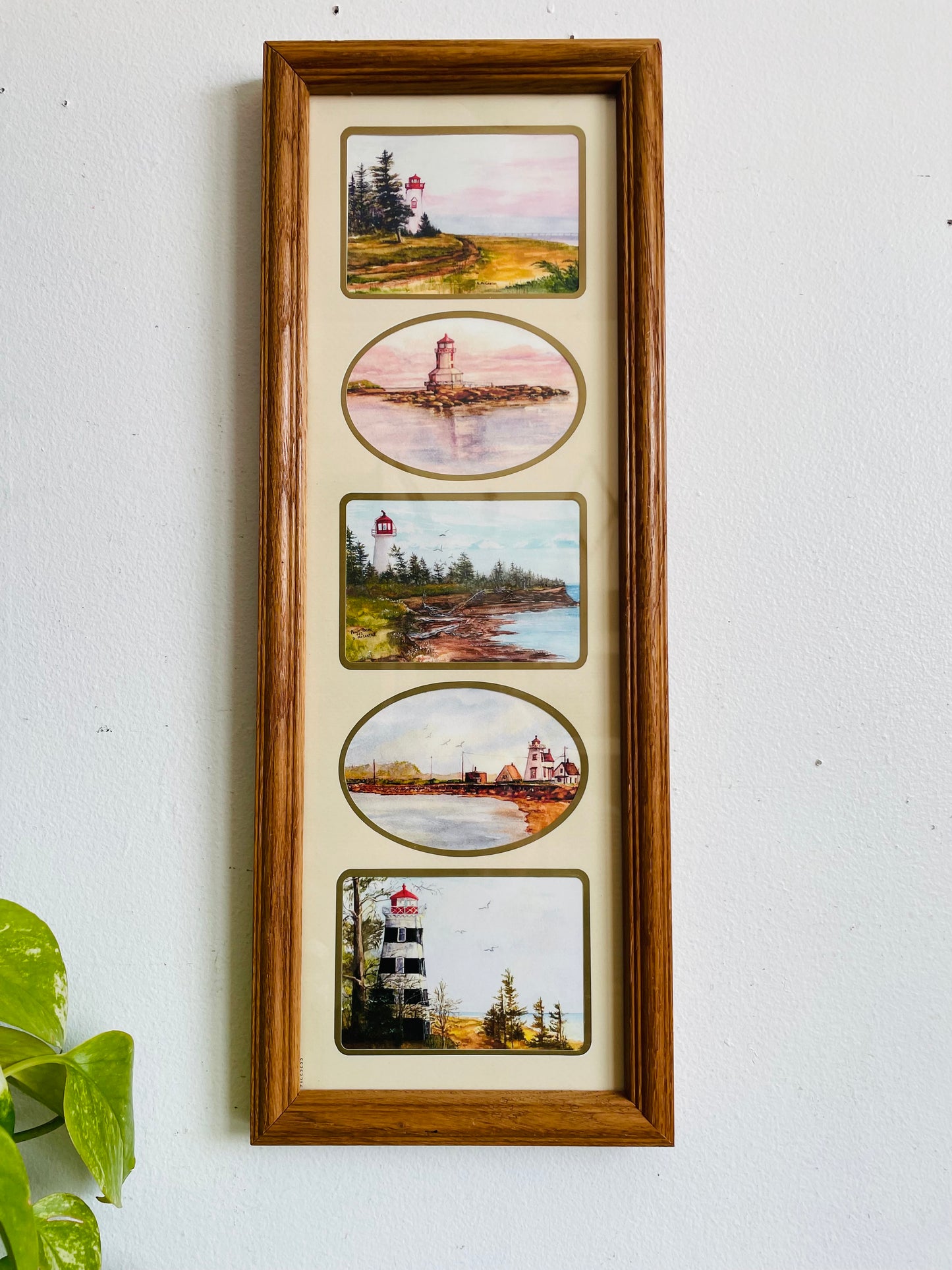 Vintage 2001 Prince Edward Island Scenes by Donna McCarthy Illustrated Island Beacons Print Picture - Five Lighthouses Around PEI