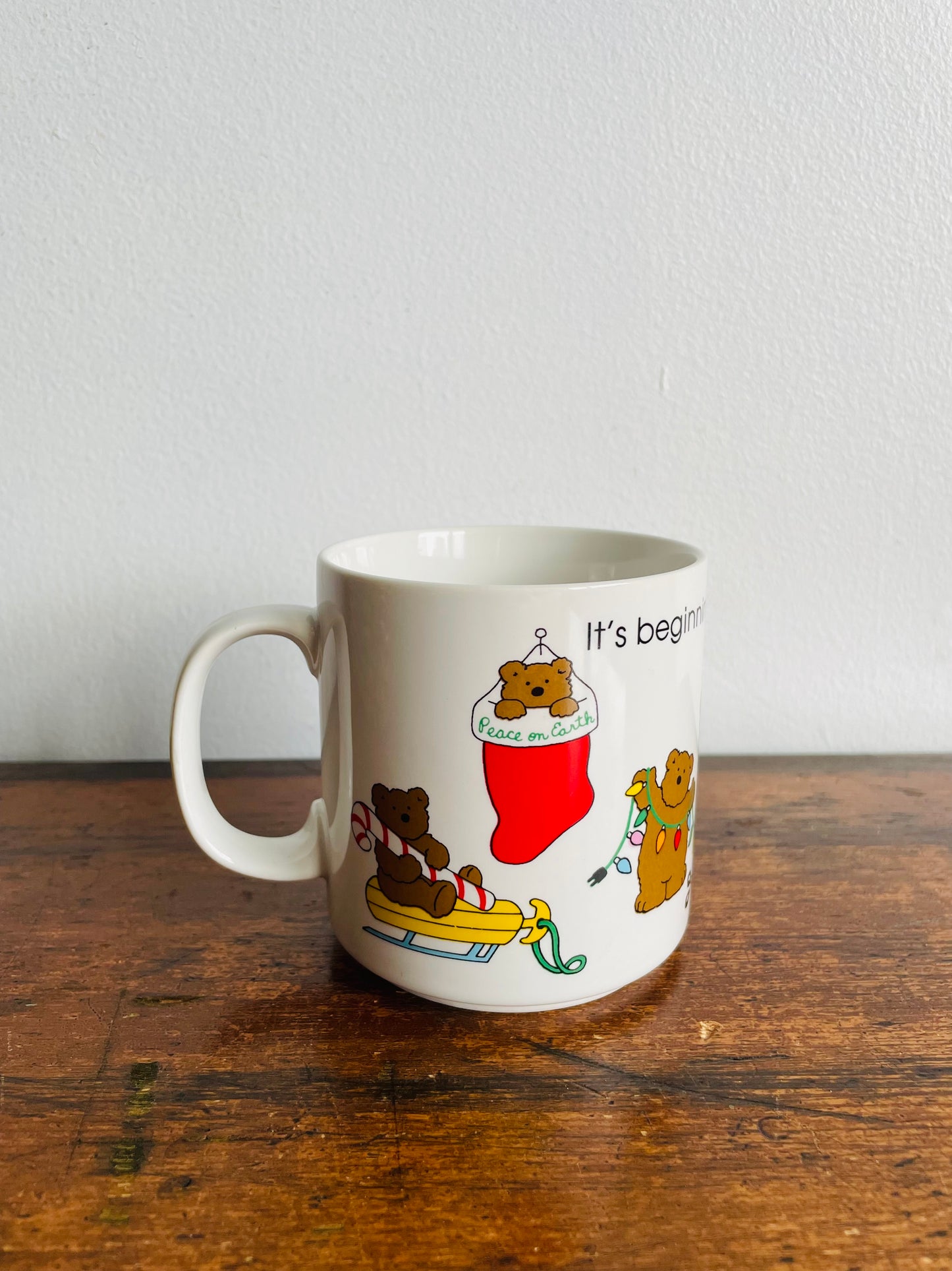 Russ Berrie & Co. Inc. Teddy Bear Mug - It's Beginning to Look a lot Like Christmas - Made in Korea