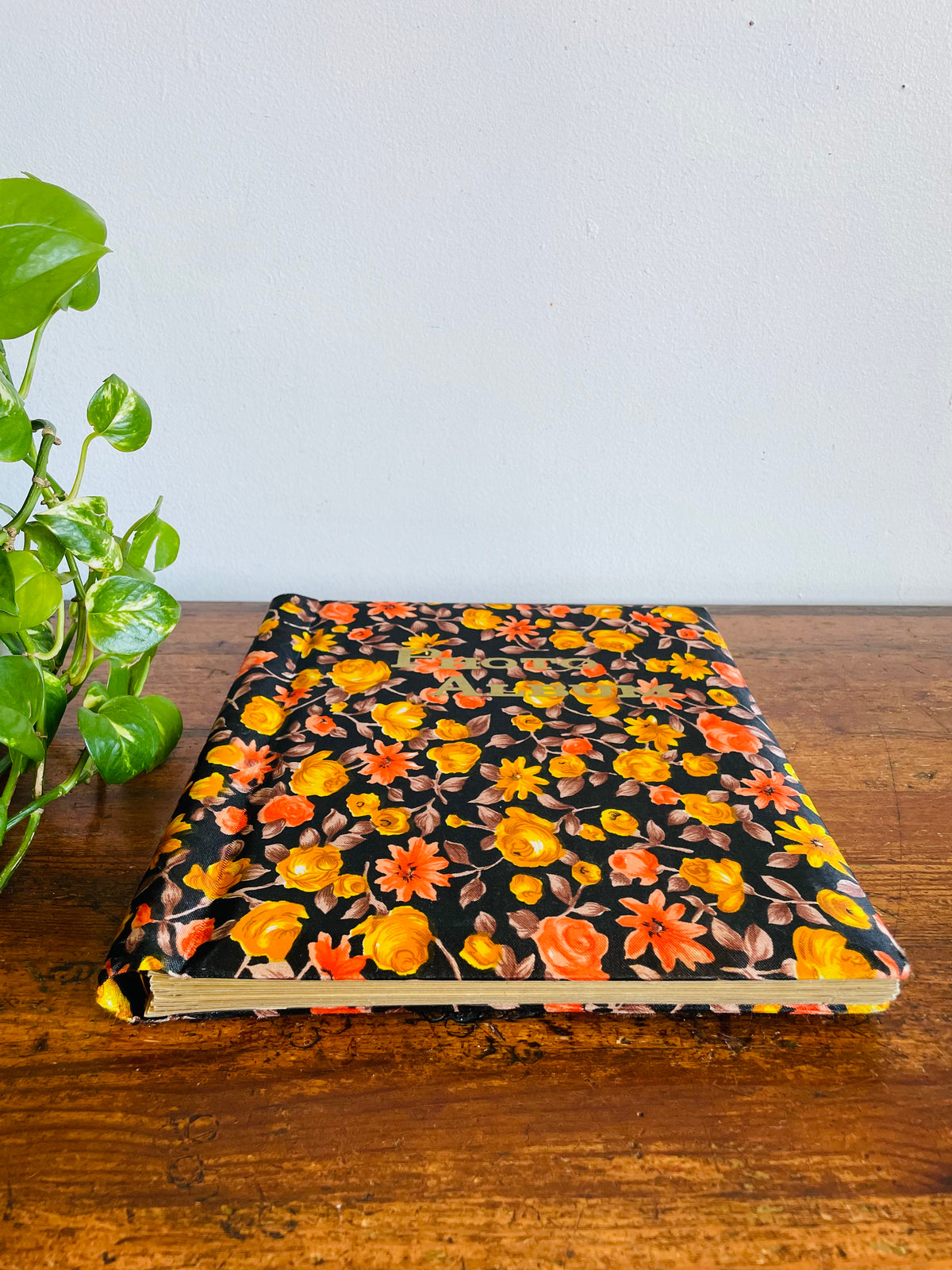 Vintage Groovy Floral Photo Album Scrapbook With Brown, Orange & Yellow Flower Design Fabric Cover